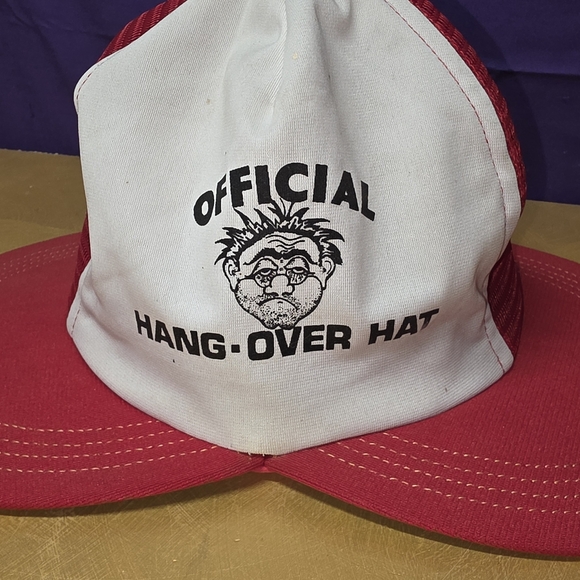 VTG Double Bill Snap Back Trucker Hat Official Hang-Over Hat in Red and White - Picture 2 of 9